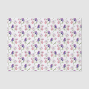 Watercolor Pastel Pink Purple Sweet Pea Flowers Tissue Paper