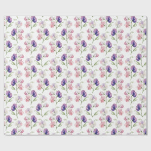 Watercolor Pastel Pink Purple Sweet Pea Flowers Wrapping Paper