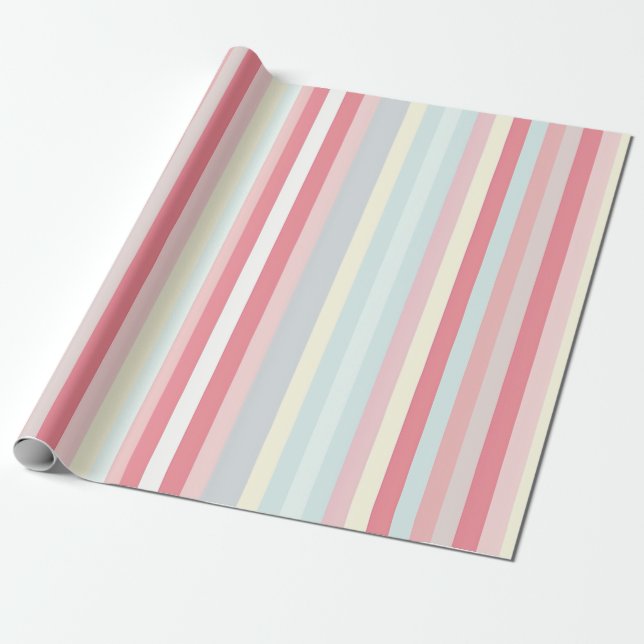 Watercolor Pastel Pink Xmas Candy Cane Pattern Wrapping Paper (Unrolled)