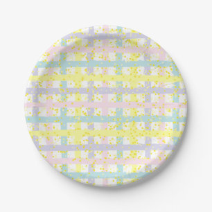 Watercolor Pastel Plaid Paper Plate