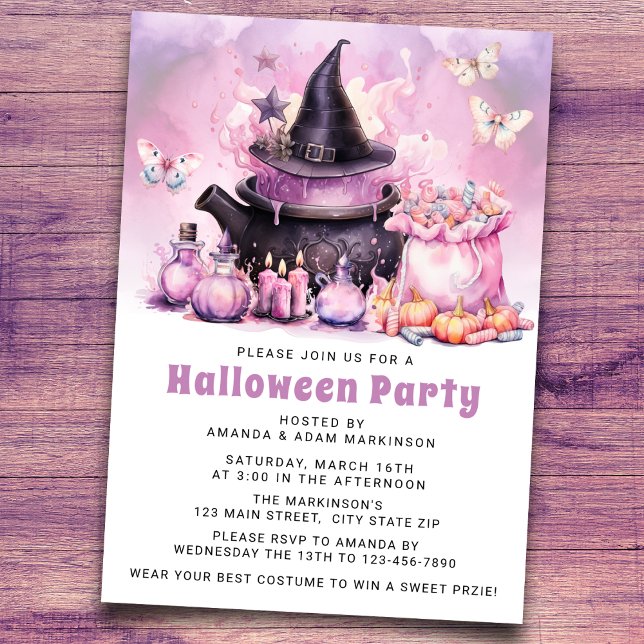 Watercolor Pastel Purple and Pink  Halloween Party Invitation (Creator Uploaded)