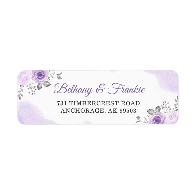 Watercolor Pastel Purple Floral Wedding Address (Front)