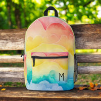 Watercolor Pastel Rainbow Clouds Monogram
