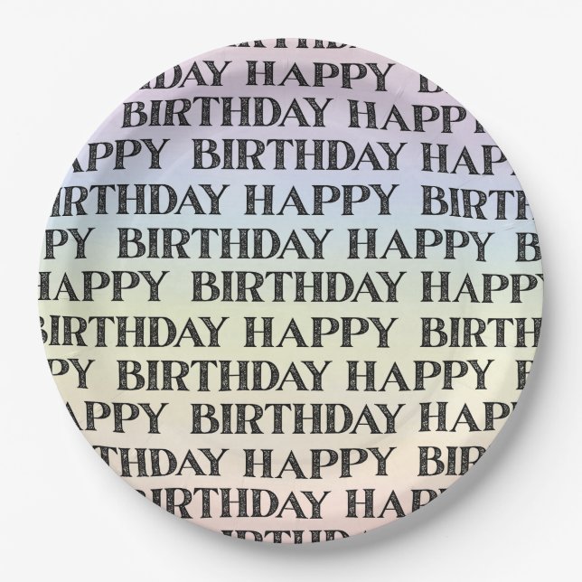 Watercolor Pastel Rainbow Happy Birthday Paper Plate (Front)
