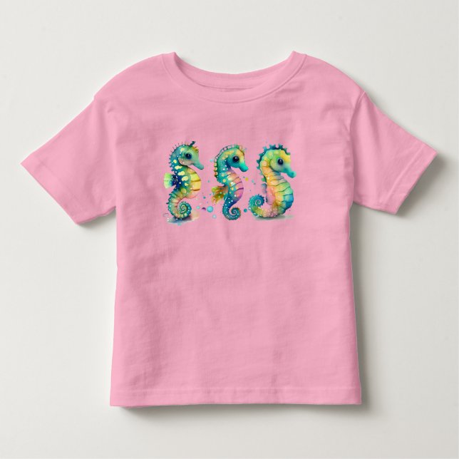 Watercolor Pastel Rainbow Seahorses Toddler T-Shirt (Front)