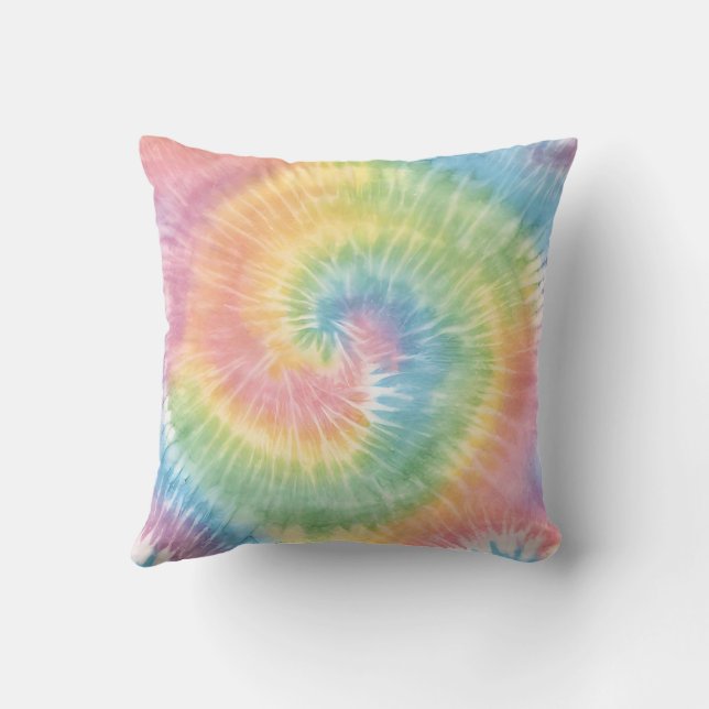Watercolor Pastel Rainbow Tie Dye Throw Pillow (Back)