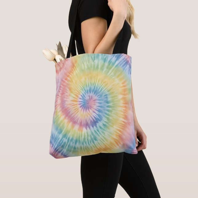 Watercolor Pastel Rainbow Tie Dye  Tote Bag (Close Up)