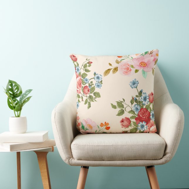 Watercolor  Pastel  Romantic  Floral  Pattern Cushion (Chair)