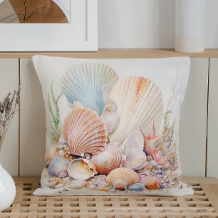 Watercolor Pastel Seashells Cushion