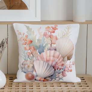 Watercolor Pastel Seashells Cushion