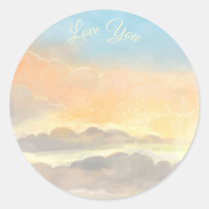 Watercolor pastel sky   Love You Classic Round Sticker
