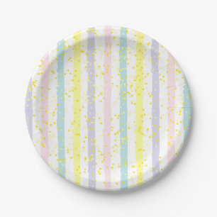 Watercolor Pastel Stripes and Dots Paper Plate