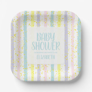 Watercolor Pastel Stripes Boy Baby Shower Paper Plate