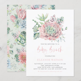 Watercolor Pastel Succulents Baby Brunch Invitation