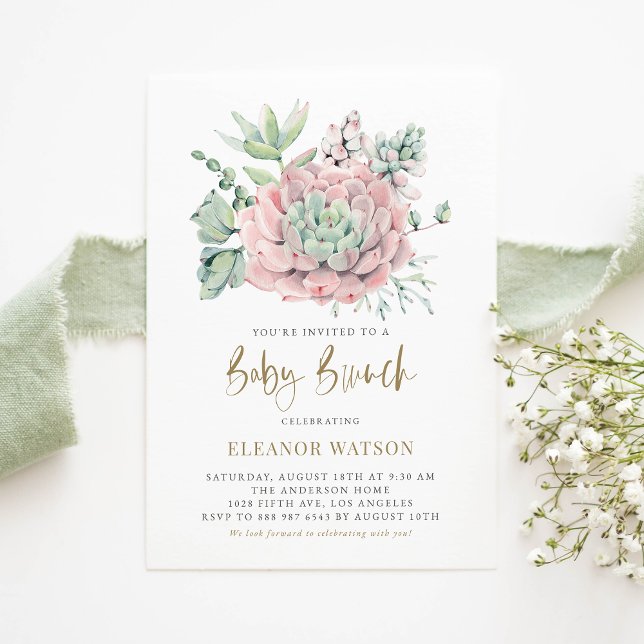 Watercolor Pastel Succulents Baby Brunch Invitation (Creator Uploaded)