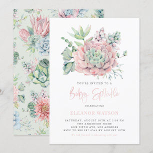 Watercolor Pastel Succulents Baby Sprinkle Invitation