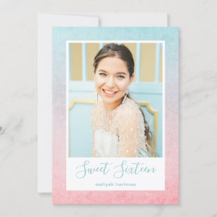 Watercolor Pastel Sweet Sixteen Photo Birthday  Invitation