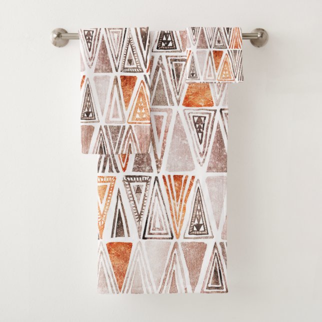 Watercolor Pastel Terracotta Tribal Triangles  Bath Towel Set (Insitu)