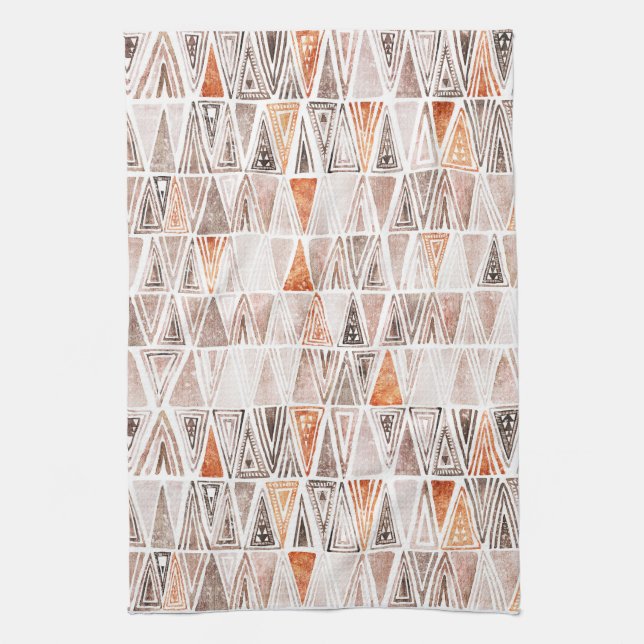 Watercolor Pastel Terracotta Tribal Triangles  Tea Towel (Vertical)