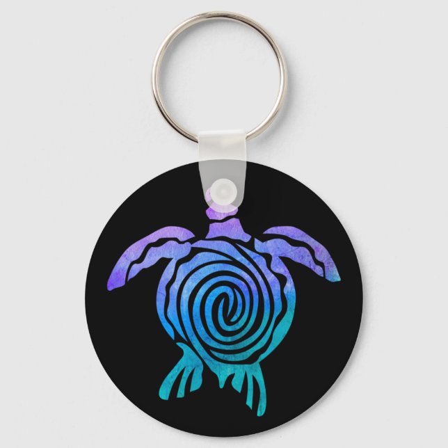 Watercolor Pastel Tie Dye Spiral Sea Turtle Key Ring (Front)