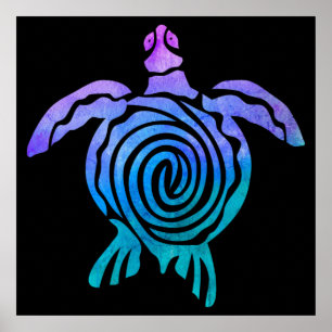 Watercolor Pastel Tie Dye Spiral Sea Turtle Poster