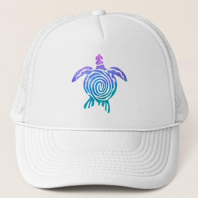 Watercolor Pastel Tie Dye Spiral Sea Turtle Trucker Hat (Front)