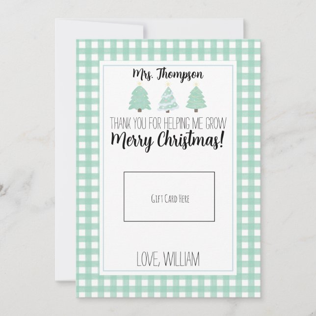 Watercolor Pastel Tree Teacher Christmas Gift Card (Front)