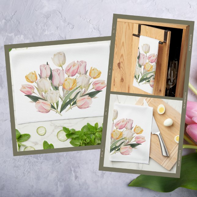 Watercolor Pastel Tulip Bouquet Tea Towel (Creator Uploaded)