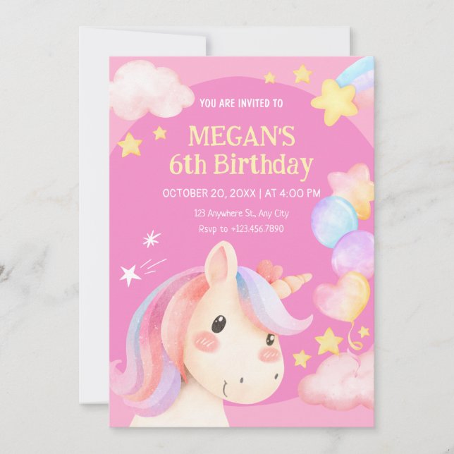 Watercolor pastel unicorn  invitation (Front)
