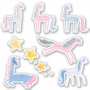 watercolor pastel unicorns sticker pack