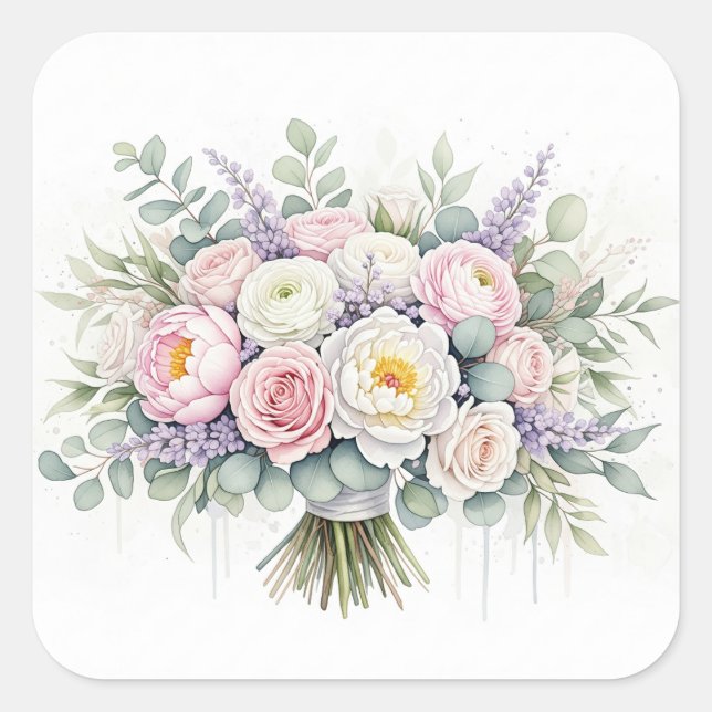 Watercolor Pastel Wedding Bouquet Sticker (Front)