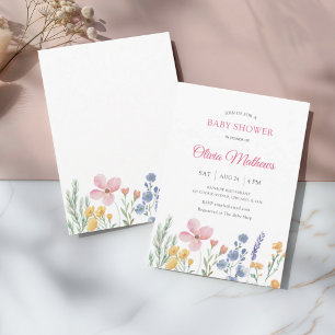 Watercolor Pastel Wildflower Baby Shower Invitation
