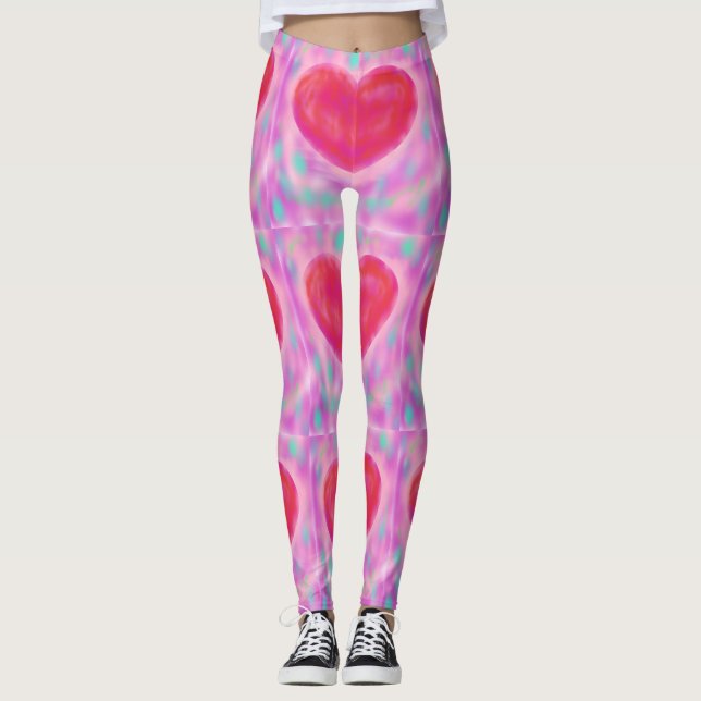 Watercolor pastels with hearts leggings (Front)