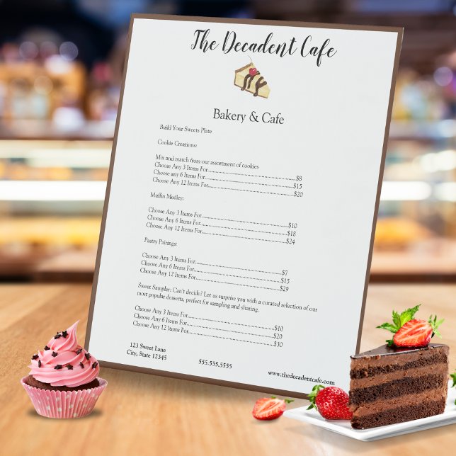 Watercolor Pastry Chef Cheesecake Menu Price Pedestal Sign (This price menu is easy to customize and uniquely created.  )