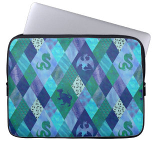 Watercolor Patchwork Dragon in Blue and Green Tape Laptop Sleeve