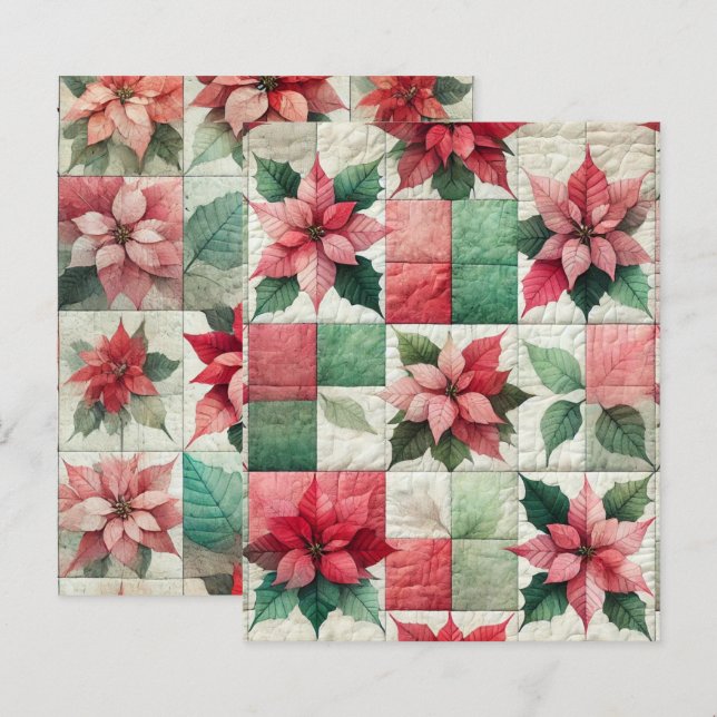 Watercolor Patchwork Poinsettia Scrapbook Paper (Front/Back)