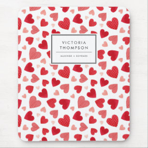 Watercolor Patchwork Red Hearts Pattern Mouse Pad