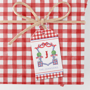 Watercolor Patriotic American Flag Topiary Crest Gift Tags