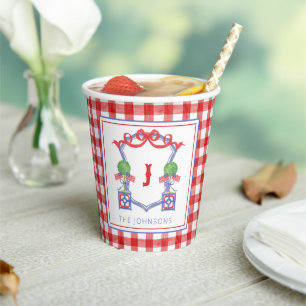 Watercolor Patriotic American Flag Topiary Crest Paper Cups