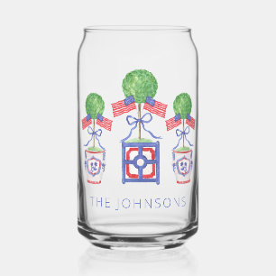 Watercolor Patriotic American Flag Topiary Gift Can Glass