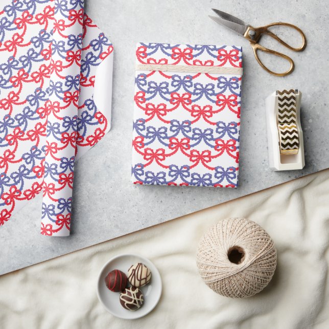 Watercolor Patriotic Bows Wrapping Paper (Crafts)