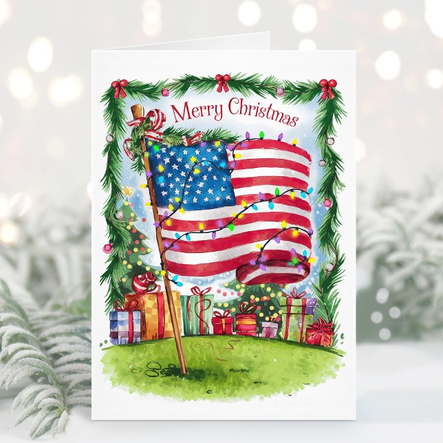 Watercolor Patriotic Flag Christmas Card (Creator Uploaded)