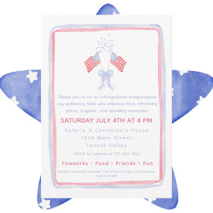 Watercolor Patriotic Flags & Fireworks 4th of July Invitation