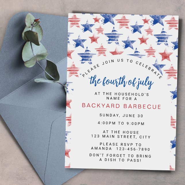 Watercolor Patriotic Fourth of July Party Invitation (Creator Uploaded)