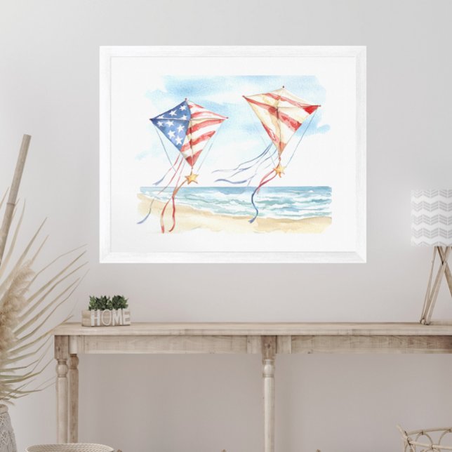 Watercolor Patriotic Stars Stripes Kites Coastal Poster (Creator Uploaded)