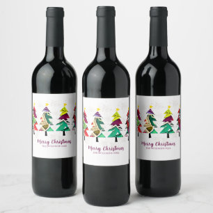  Watercolor Pattern Christmas Trees  Wine Label