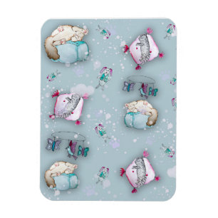 Watercolor pattern cute sleeping kittens and their magnet