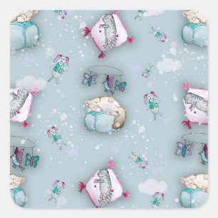 Watercolor pattern cute sleeping kittens and their square sticker