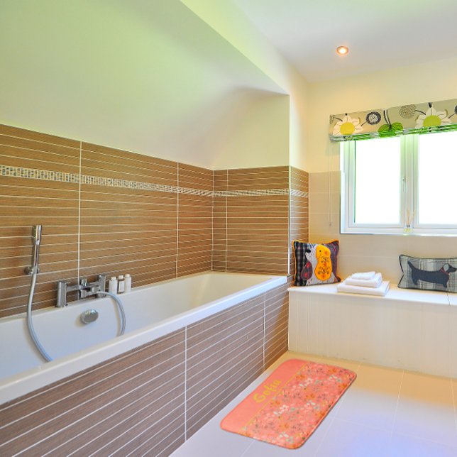 Watercolor  pattern flower pink yellow orange bath mat (Creator Uploaded)