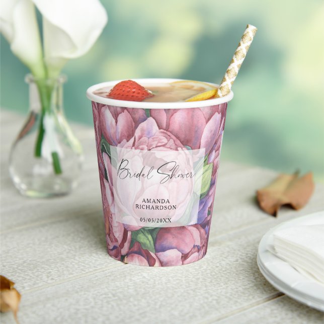 Watercolor pattern flowers - bridal shower paper cups (Insitu)